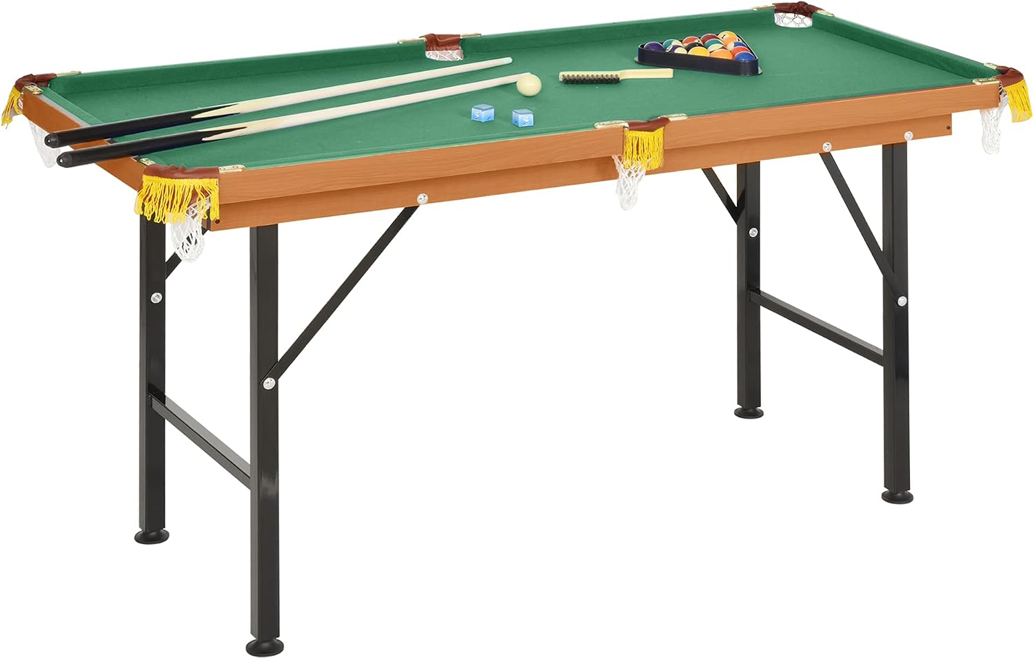 55' Portable Billiards Table with All Accessories, Foldable Pool Game Table for Whole Family Number Use with Cues, Ball, Rack, Chalk - Green