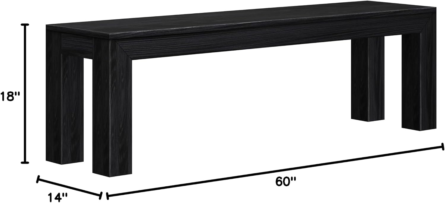 Plank+Beam 60 Inch Dining Bench for Dining Room, Bench for 72 Inch Table Kitchen Dining Seat, Wooden Outdoor Bench, Solid Wood Entryway Bench, Black Wirebrush