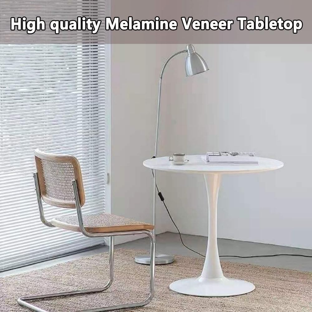35.1' Tulip Dining Table, White, Perfect for 2-4 People, Mid-Century Modern Style, Round MDF Top with Sturdy Base for Dining Room, Living Room, Cafe