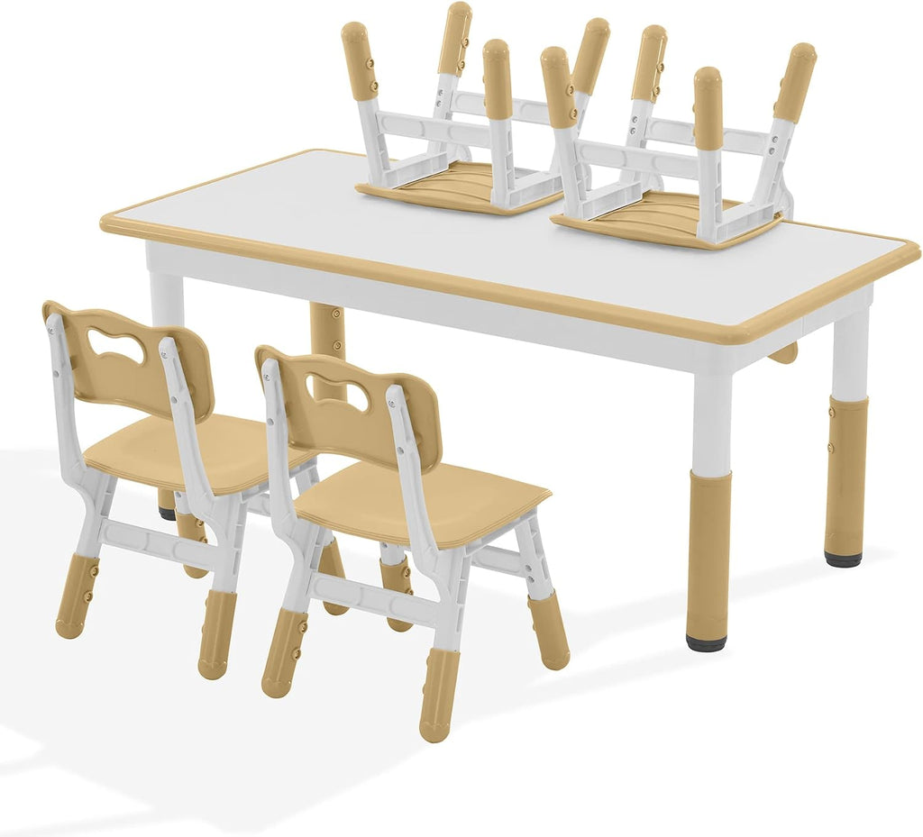 GITAWUSA Kids Study Table and Chairs Set, Height Adjustable Toddler Table and Chair Set for Kids Ages 3-8, Graffiti Desktop (Light Brown)