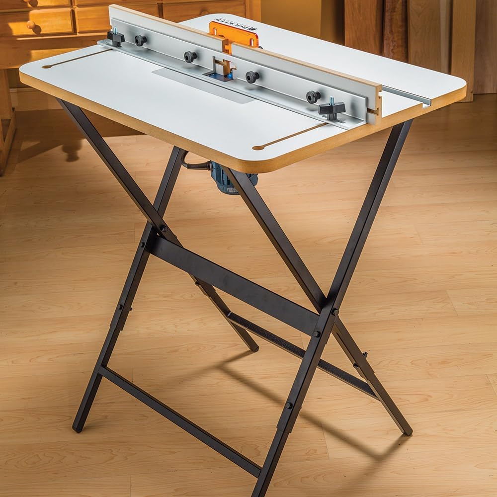 Complete Router Table Package - Lightweight & Sturdy Router Table Kit w/Powder-coated Black Steel Stand, Phenolic Plate, & More - Wooden Carpentry Tools & Accessories to Route w/Precision & Ease