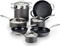 Lagostina Nera Hard Anodized Nonstick 12-Piece Cookware Set with Hammered Stainless Steel Lids, Dishwasher Safe,Grey