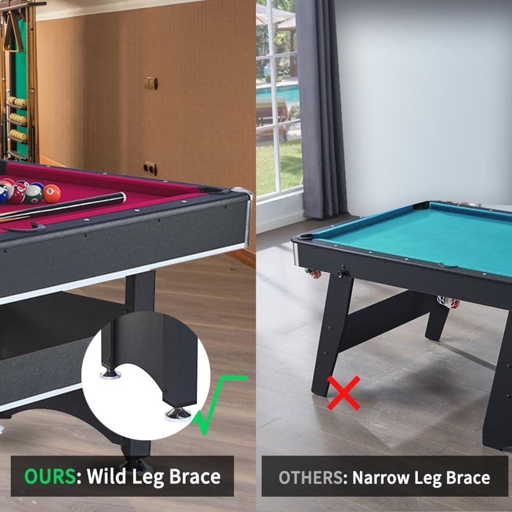 2 in 1 Pool and Table Tennis Multi Game Table, 6-Foot Modern Billiards Table with Conversion Top of Table Tennis Includes Cues, Paddles and Balls