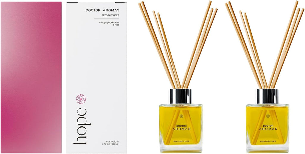 Doctor Aromas Premium Reed Diffuser Diffuser Glass Jar Set Elegant Scent for Home, Room or Bathroom and Fresh Air Scent Lasting Home Fragrance Over 90 Days (Pack of 2, Hope)