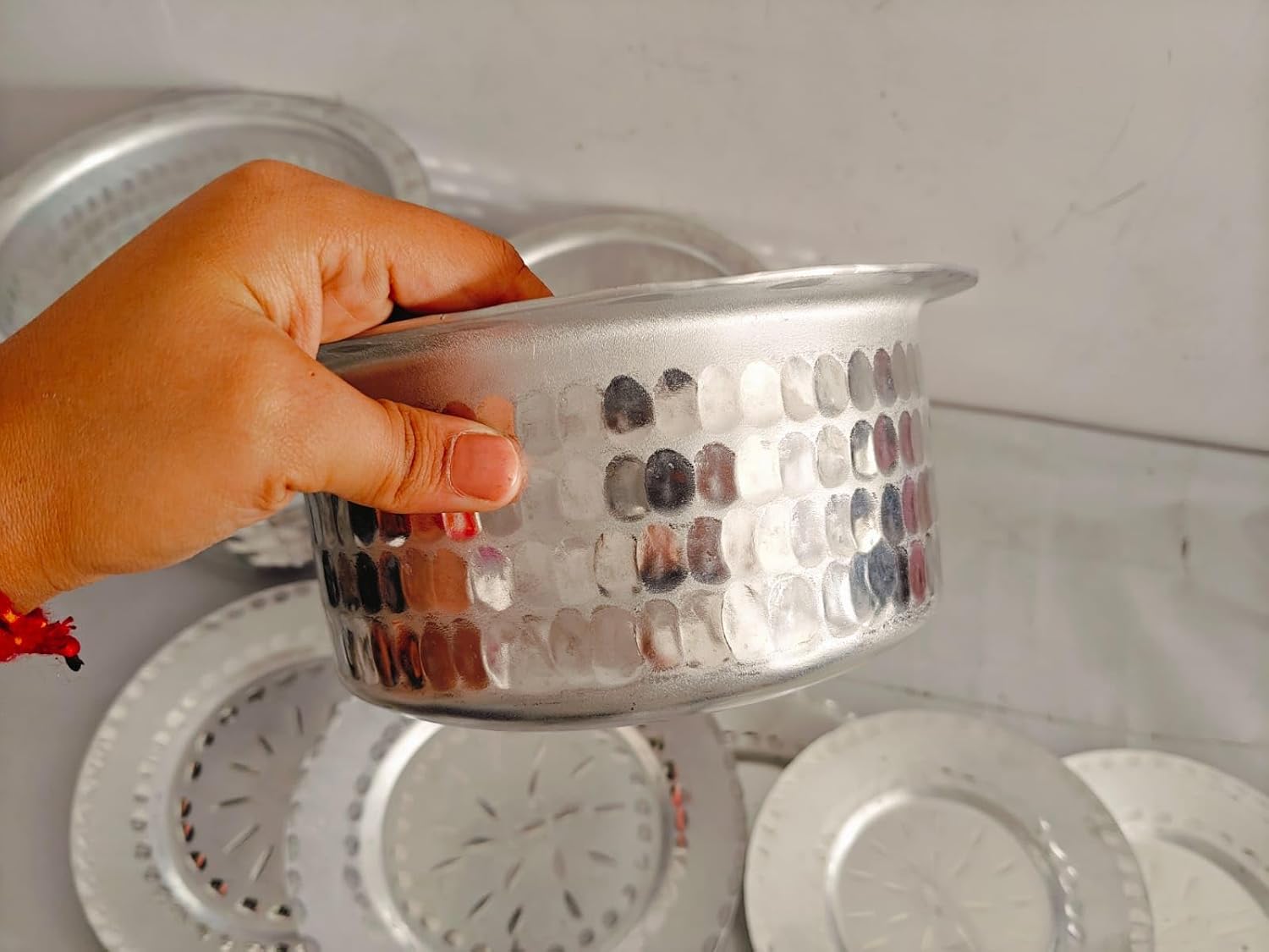 Aluminium Hammered Tope Set with Lid | Patila Set of 5 (900 ML, 1.2L, 1.5L, 1.8L & 2.3L) |Food-Grade Aluminium Kitchen Utensils for Traditional Indian Cooking | Utensils Set for Kitchen
