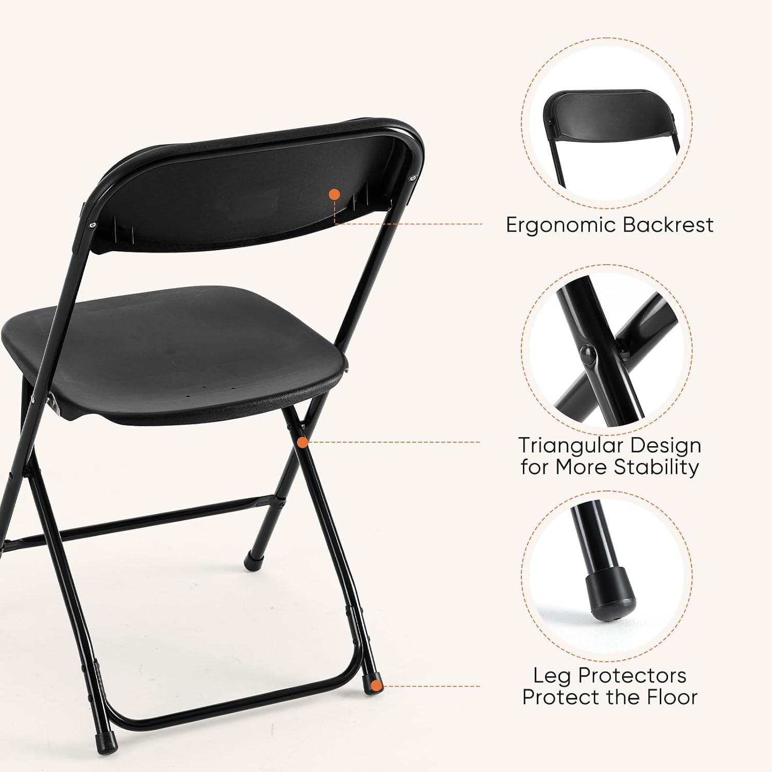 DUMOS Folding Chairs Sets of 6, 330lbs Plastic Stackable Portable Patio Dining Sets, Fold Up for Indoor Outdoor, Camping, Garden, Party, Meeting (Black)