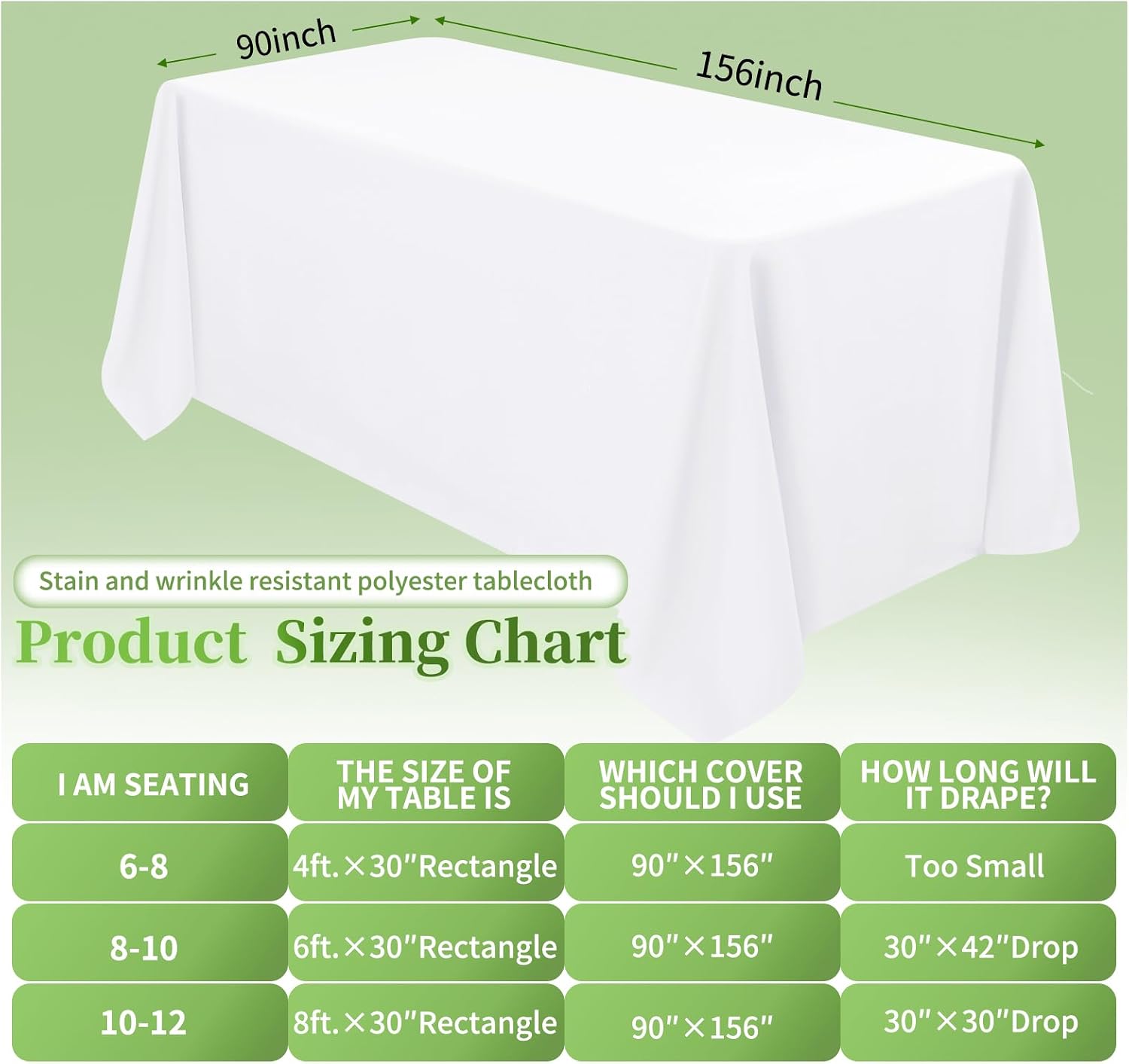 12 Pack White Tablecloths for Rectangle Tables Stain and Wrinkle Resistant Washable Polyester Tablecloth 90 x 156 Inch White Table Cloth Rectangle Table 8 Foot Rectangle Table Cloth for Wedding Party