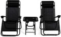 Folding Zero Gravity Recliner Lounge Chairs Table Set Camping Beach Black 3 pcs