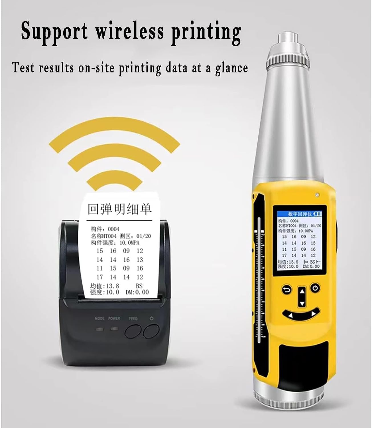 Concrete Rebound Hammer Tester, Resiliometer Test Meter Tool Within The Scope of 1450.38psi-8702.26psi (10-60Mpa) with Wireless Printer, Support Data Export and Voice Broadcast