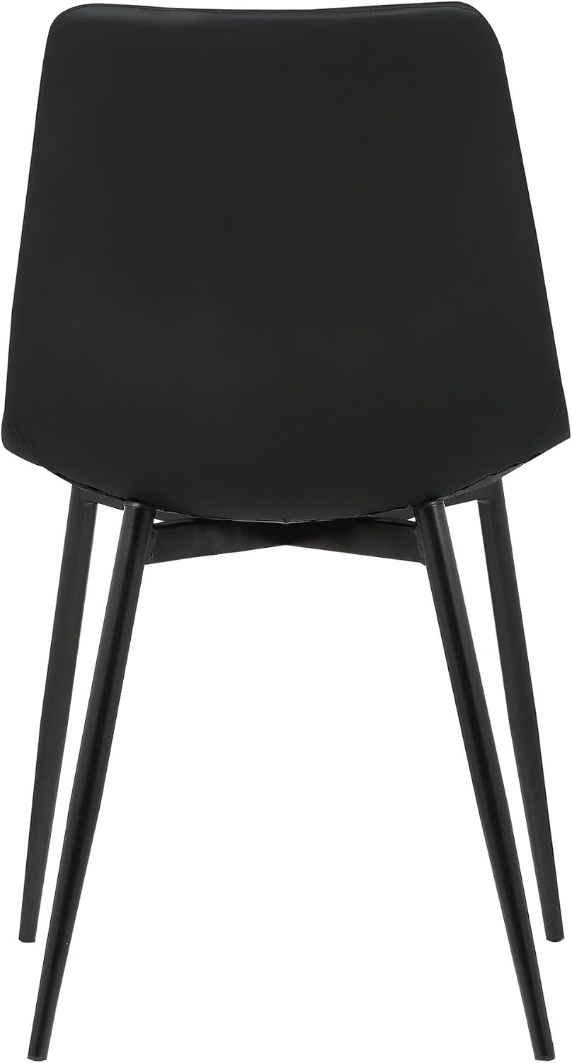 Armen Living Monte Mid Century Modern Dining Accent Chair for Table Kitchen Desk Vanity in Black Faux Leather with Black Metal Legs
