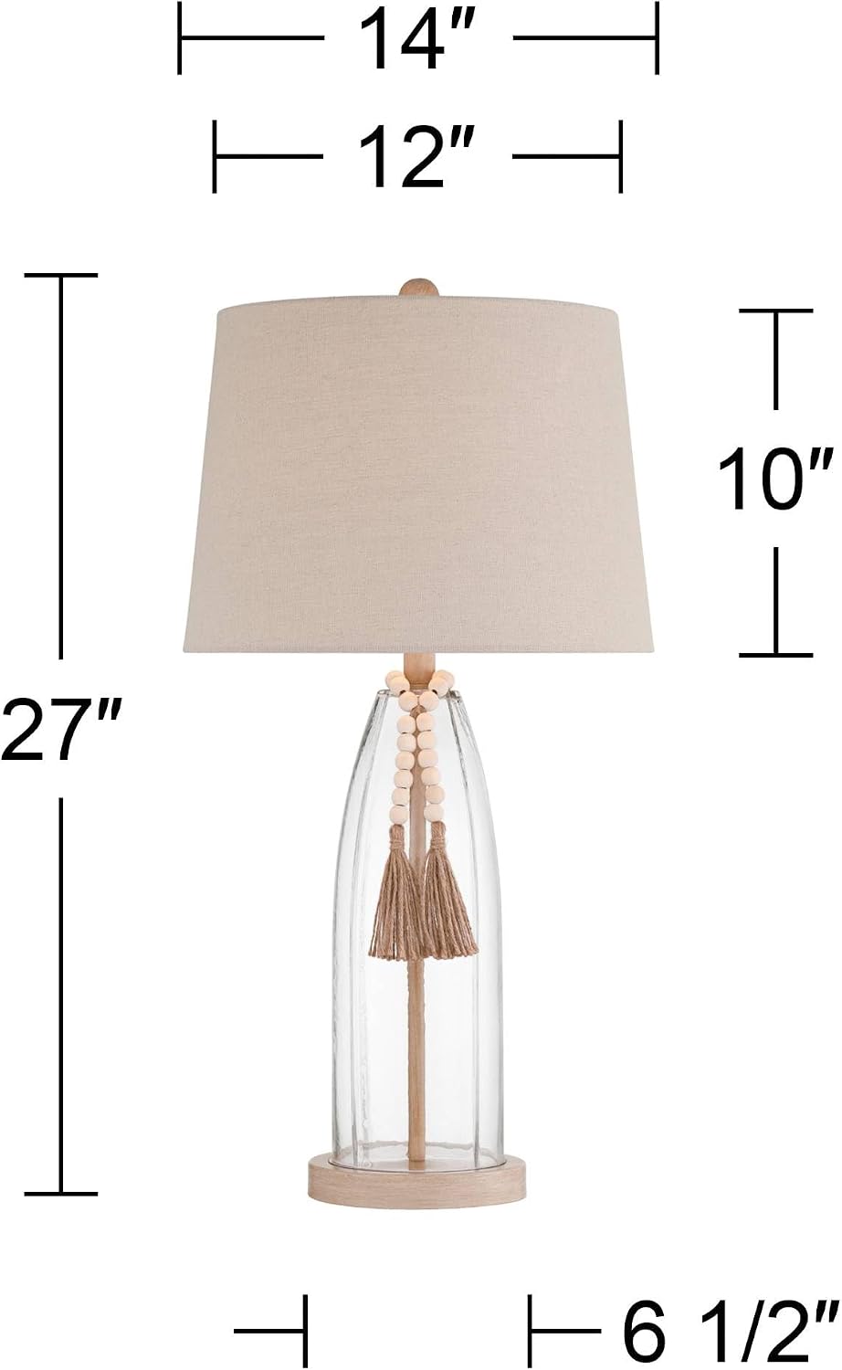 360 Lighting Tibet 27' Tall Modern Coastal 3-Way Table Lamps Set of 2 Clear Glass Fabric White Shade Living Room Bedroom Bedside Nightstand House Office Home Reading Kitchen Entryway Console Family