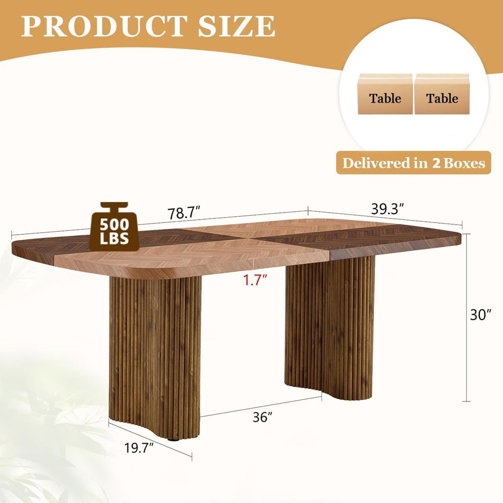 78.7' Extra Long Dining Table for 6-10 People, Modern Kitchen Table with Fluted Bases,Farmhouse Rectangular Dining Table for Dining Room, Kitchen, Living Room