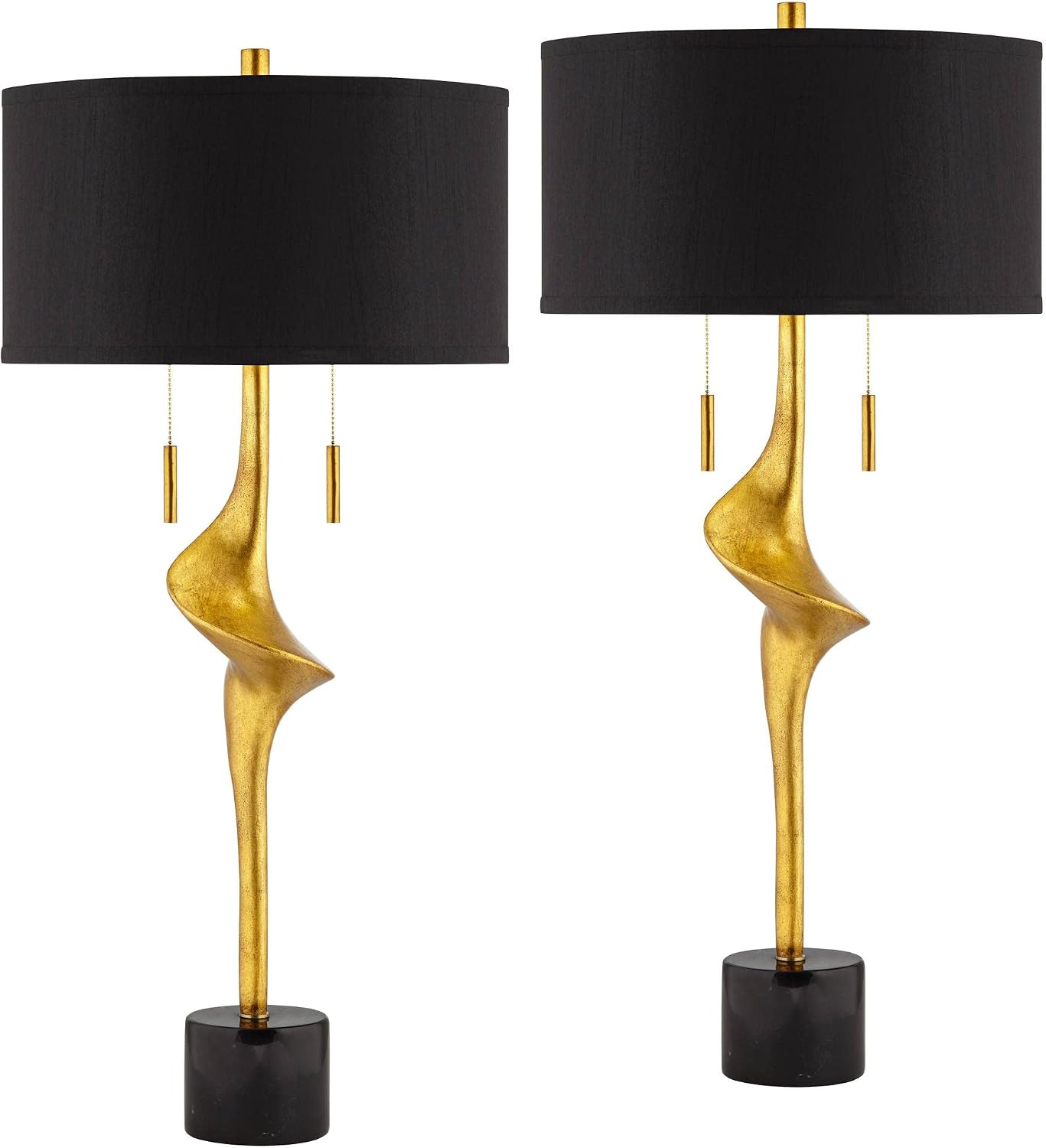 Possini Euro Design Athena 35 1/2' Tall Large Modern Glam End Table Lamps Set of 2 Pull Chain Sculptural Gold Leaf Living Room Bedroom Bedside Nightstand House Office Home Reading Kitchen Entryway
