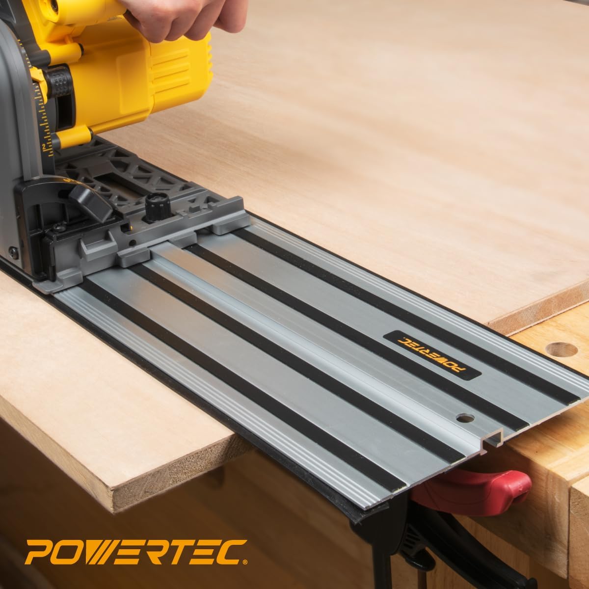 POWERTEC 110' Track Saw Guide Kit for DeWalt, Includes 2PK 55' Guide Rails, 1PK Guide Rail Connector, and 2PK 5-3/8' Track Saw Clamps (72060)