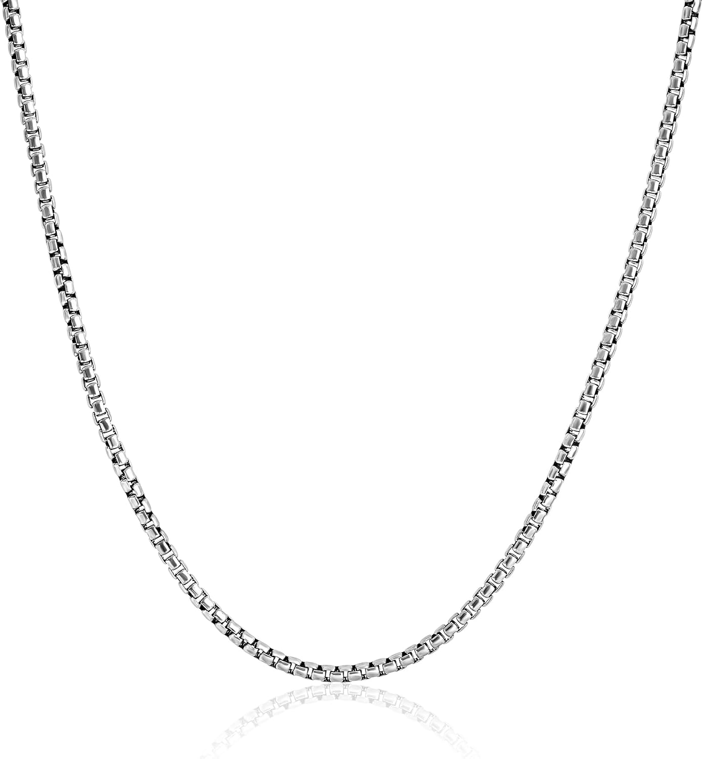 JEAN RACHEL JEWELRY Men's 3-Piece Necklace Layering Set - Hammered Link Chain, Box Chain & White Buffalo Turquoise Beads - Monochrome Bundle