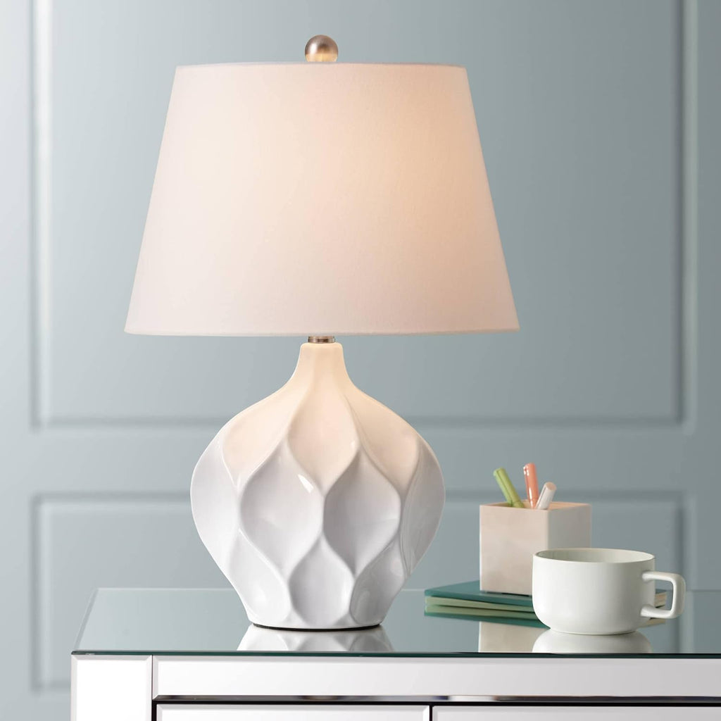 360 Lighting Dobbs 22 1/2' High Small Mid Century Modern Accent Table Lamps Set of 2 White Ceramic Living Room Bedroom Bedside Nightstand House Office Kitchen Entryway Console Fabric Shade