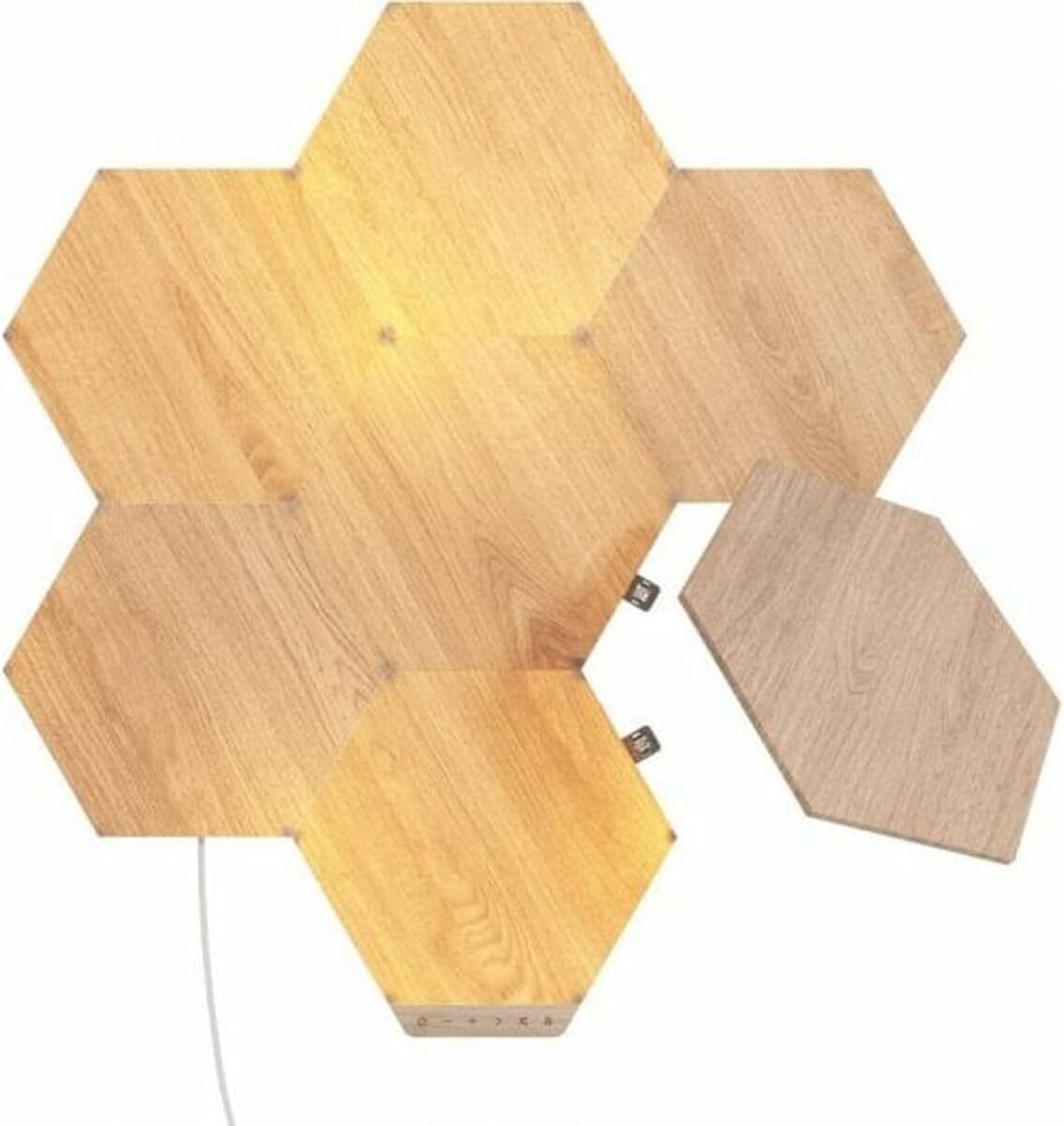 Nanoleaf Elements Wood Look Smart Wall Lights, Hexagon LED Wall Lights Compatible with Alexa Google Assistant, Home Wall Decor for Living Room with Music Sync, Touch Control, Ambient Lighting, 7 PK