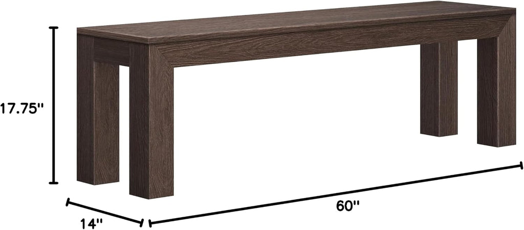 Plank+Beam 60 Inch Dining Bench for Dining Room, Table, and Entryway - Solid Wood, Walnut Wirebrush Finish