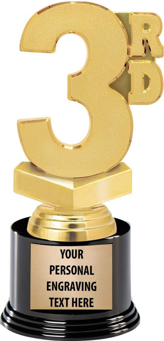 Crown Awards 3rd Place Trophies with Custom Engraving, 7.25' Personalized Third Place Award Trophy On Deluxe Round Base Prime