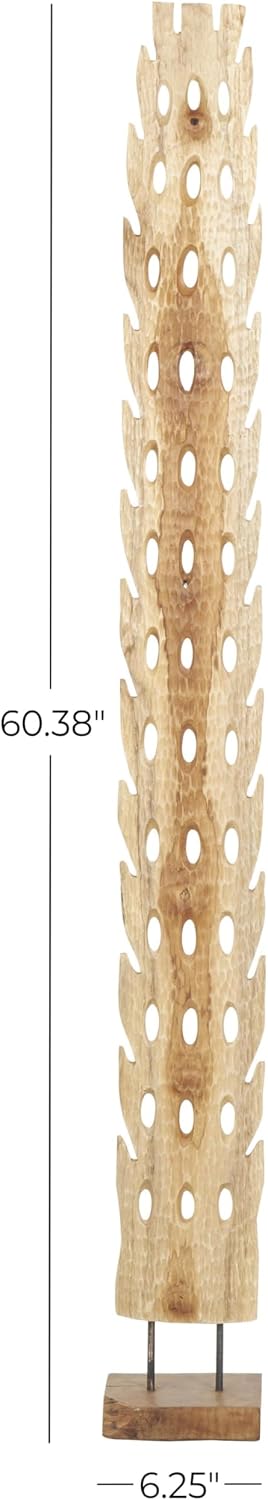 Deco 79 Teak Wood Abstract Handmade Decorative Sculpture Tall Floor Cutout Post Home Decor Statue with Live Edge Base, Accent Figurine 7' x 6' x 49', Brown