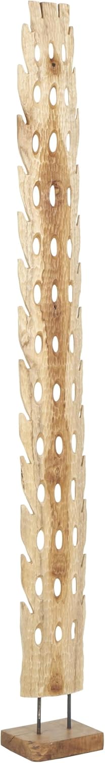 Deco 79 Teak Wood Abstract Handmade Decorative Sculpture Tall Floor Cutout Post Home Decor Statue with Live Edge Base, Accent Figurine 7' x 6' x 49', Brown