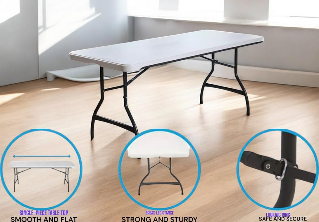 6 Foot Folding Table, Portable Rectangular Banquet Table(6' Folding Table, White Granite, 4 PK)