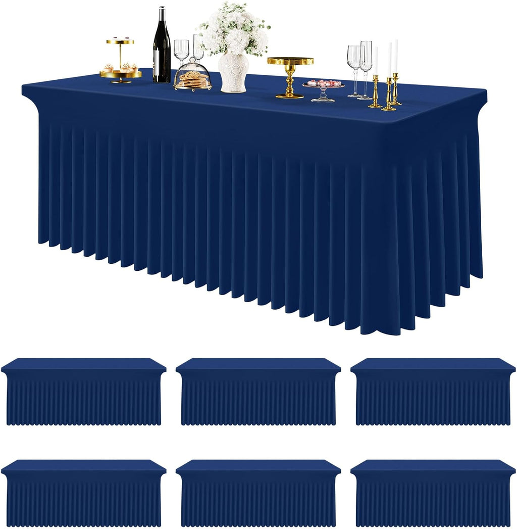 Smiry Spandex Tablecloth 6 Pack, Elastic Fitted Stretch Tablecloth for 6FT Rectangle Tables, Waterproof Washable Table Cover Skirt for Wedding, Banquet & Parties (Navy, 72Lx30Wx30H Inch)