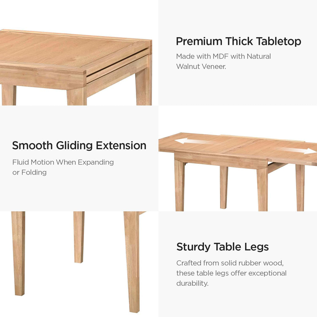 Acanva Rectangle Extendable Dining Table for 4-6 Person, Modern Kitchen Small Space Tables with Solid Wood Legs, Natural Oak