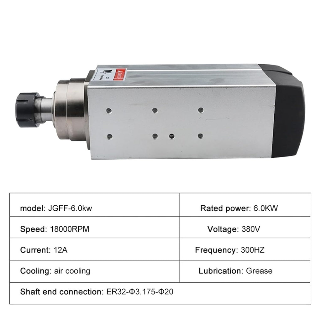 6.0KW Square Air Cooled ER32 Chuck 220v 380v 4 Bearing 300Hz 18000rpm for CNC Router Woodworking Engraving(6.0kw 220V)