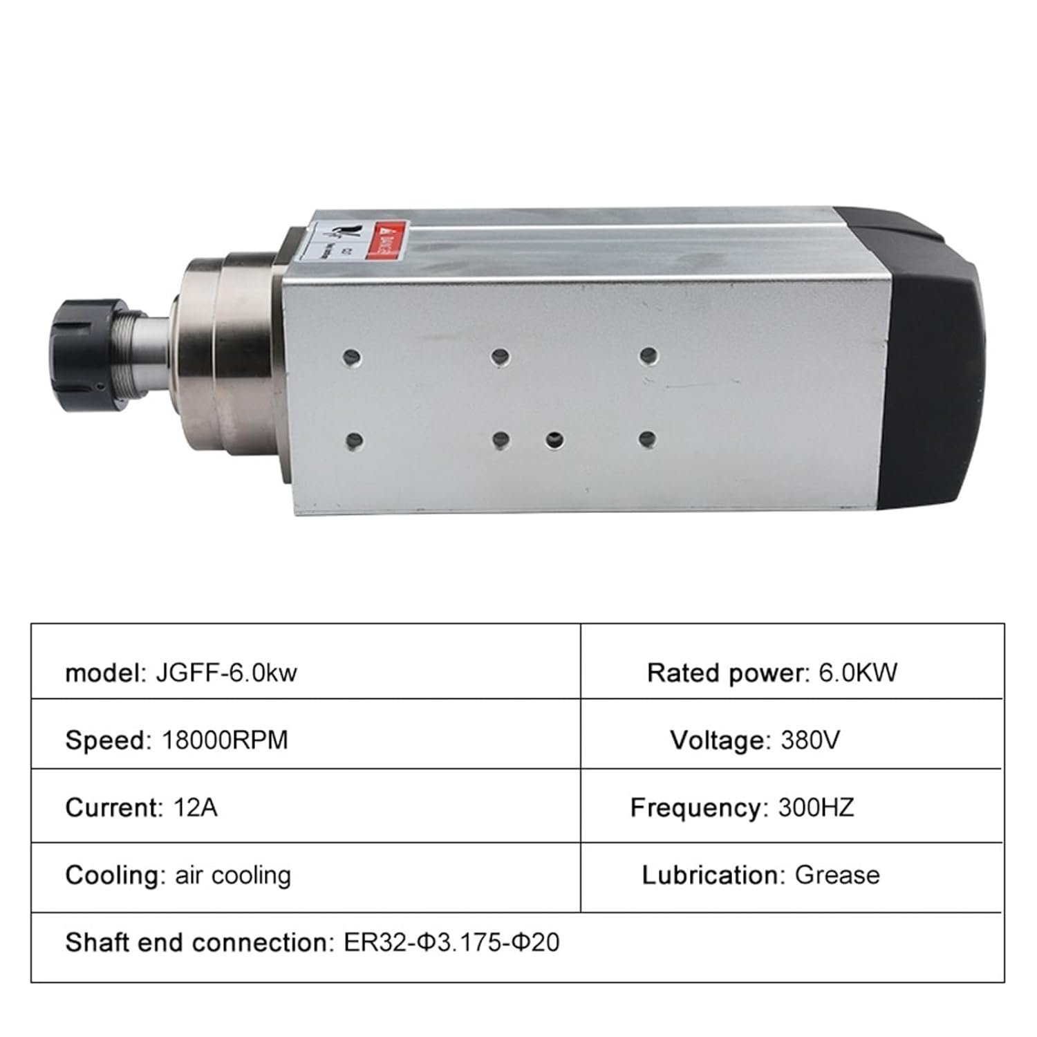 6.0KW Square Air Cooled ER32 Chuck 220v 380v 4 Bearing 300Hz 18000rpm for CNC Router Woodworking Engraving(6.0kw 220V)