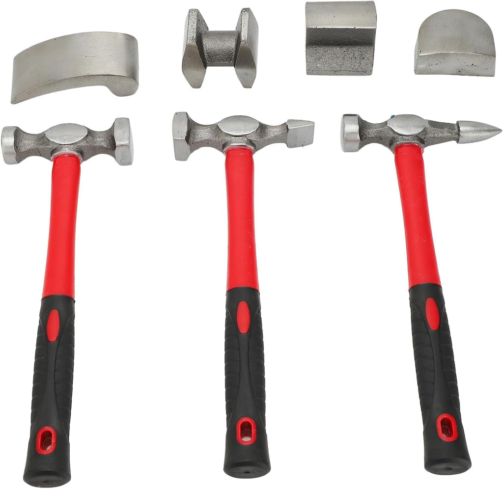 Alomejor Car Body Repair Hammer Dolly Tool Set, HeavyDuty Iron Hammer with Fiber Handle for Auto Body Dent Repair and Metal Calibration