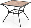 Tangkula Metal Square Patio Dining Table for 4, Heavy Duty Bistro Table with Adjustable Umbrella Hole & Wooden-Like Waterproof Tabletop, Outdoor Dinner Table for for Backyard, Deck, Lawn, Poolside