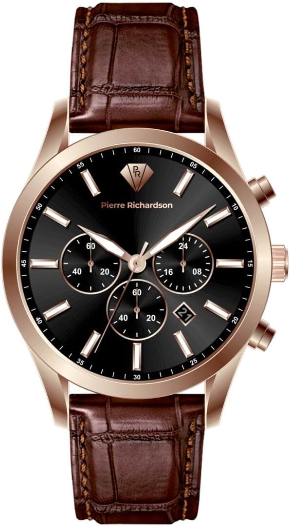PIERRE RICHARDSON Men's Luxury Watch PR2320 – Silver Stainless Steel Quartz, 44mm, 5ATM Water Resistant, Scratch-Resistant Sapphire Crystal Glass