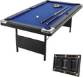6,7 Foot Foldable Pool Table, Portable Billiards Table with Full Accessories Set, No Assembly, Metal k-Shaped Legs, Includes 16 Balls, 2 Cue Sticks, Chalk, Rack & Brush, Game Room Table for Home, Apar