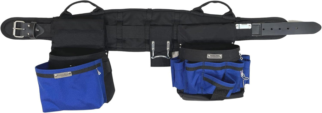 BOULDER BAG Ultimate Electrician's MAX Combo with Comfort Back Support Tool Belt, Leather Belt Buckle, Heavy Duty Work Belt, Blue, (Large 33-436 Inch Waist), Tool Belt Made in USA
