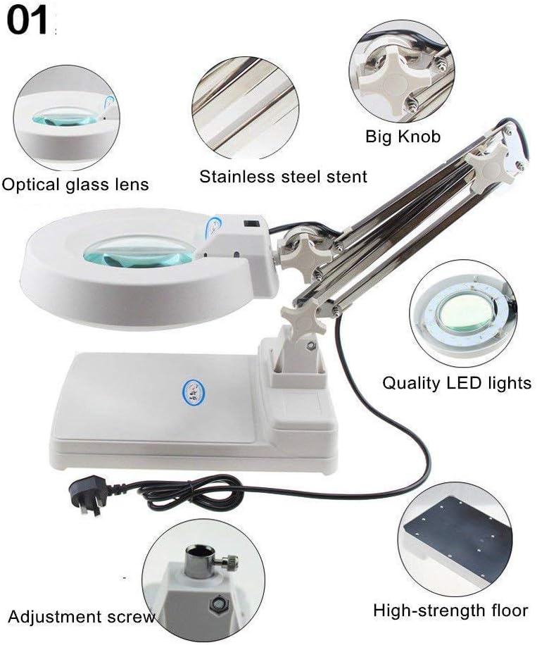 Magnifying Lamp Task Lamp Electronic Desk Lamp Magnifier Adjustable Light Super Bright Natural Daylight for Inspection with Stand Top Desk Magnifier Swivel Arm Utility Clamp Light (15X Loupes Glass)