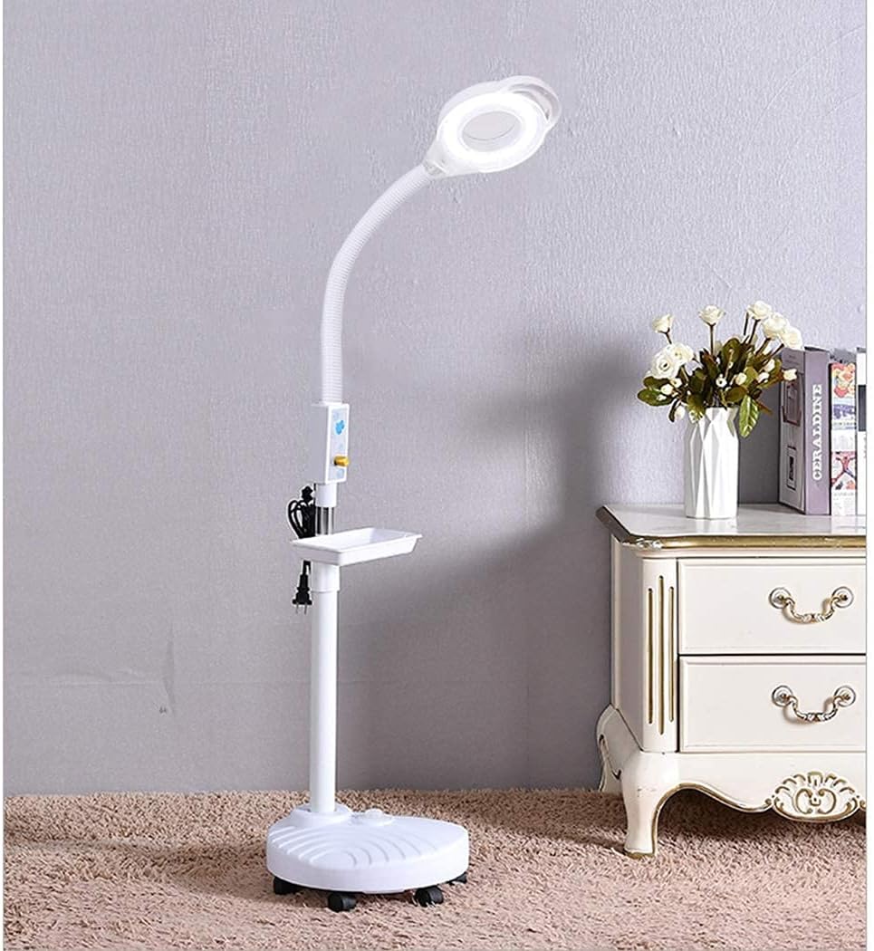 Magnifying Glass,Magnifier 8X Magnifier Lamp Floor Standing,Adjusting Light, Magnifying Light Adjustable Wheels,Storage Tray, for Skincare Beauty Nail Manicure Tattoo Salon and Home Use