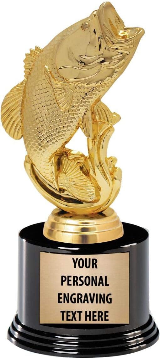 Crown Awards Fishing Trophies with Custom Engraving, 7.25' Personalized Largemouth Bass Fish Trophy On Deluxe Round Base Prime