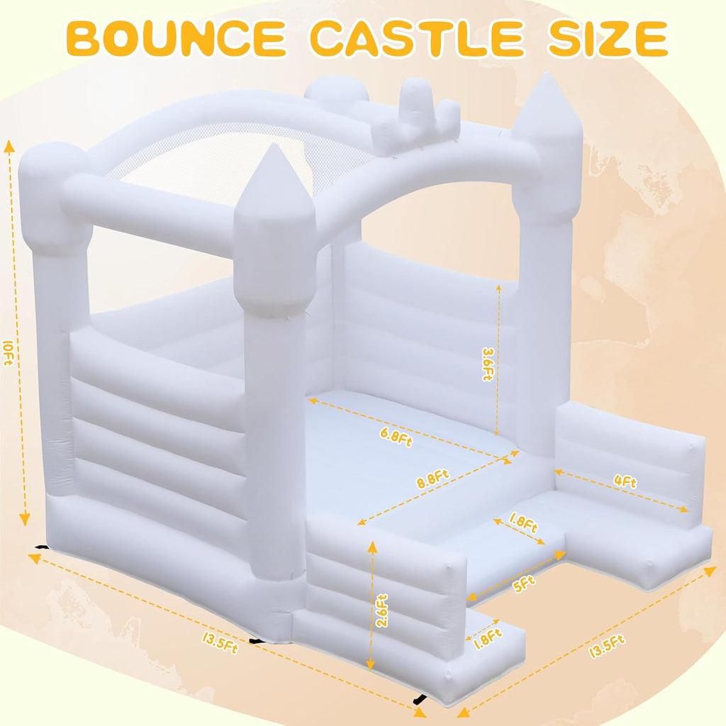 FINCOME White Bounce House, 13x13ft Inflatable Bounce House with Blower, Commercial Bounce Castle Large Bouncer Jumping Bouncy House for Kids Adults Wedding Birthday Party Celebrations Indoor Outdoor