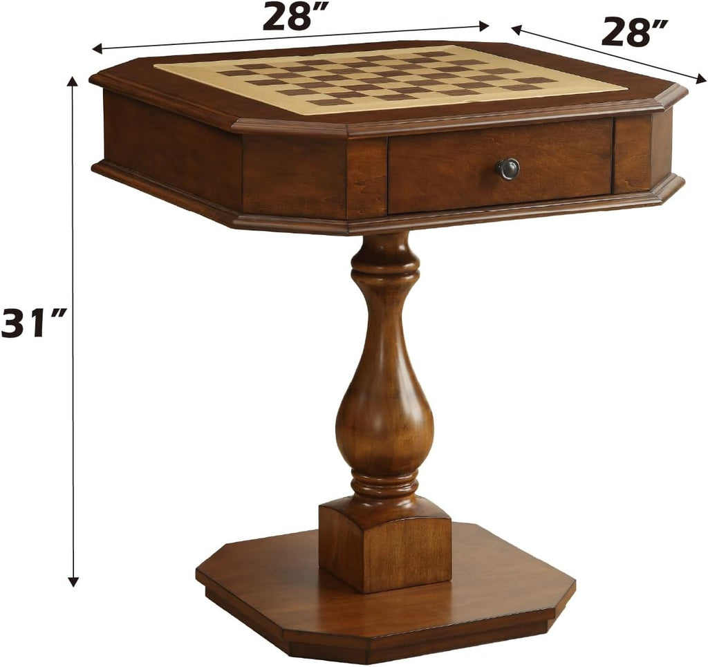 Chess Table, Reversible Chess Checker Game Table with 2 Drawers for Family Entertainment Room, 3-in-1 Square Game Tray for Chess Checker Backgammon, Cherry Finish