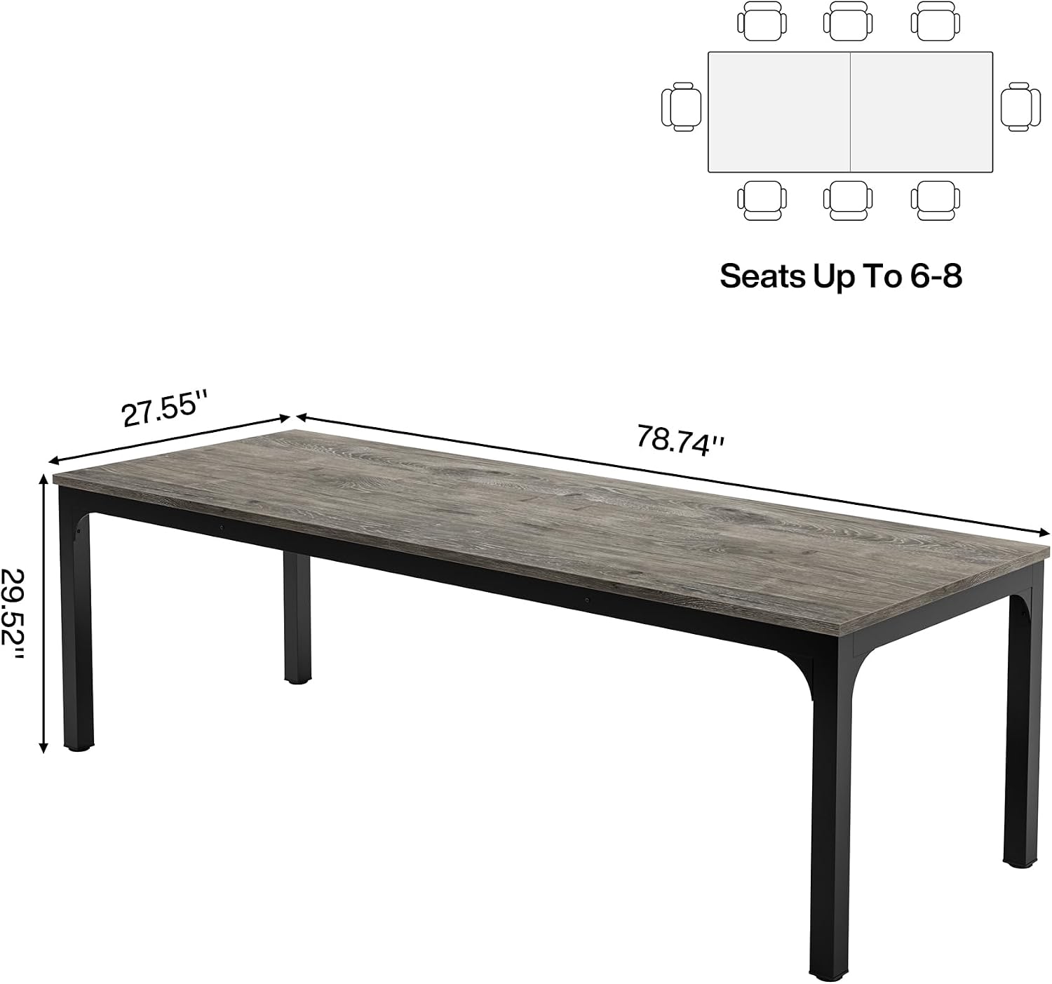 Tribesigns 6.5FT Conference Table, 78.7-Inch Rectangle Meeting Seminar Table, Large Business Tables for 6-8 People (Only Table) (Gray+Black)