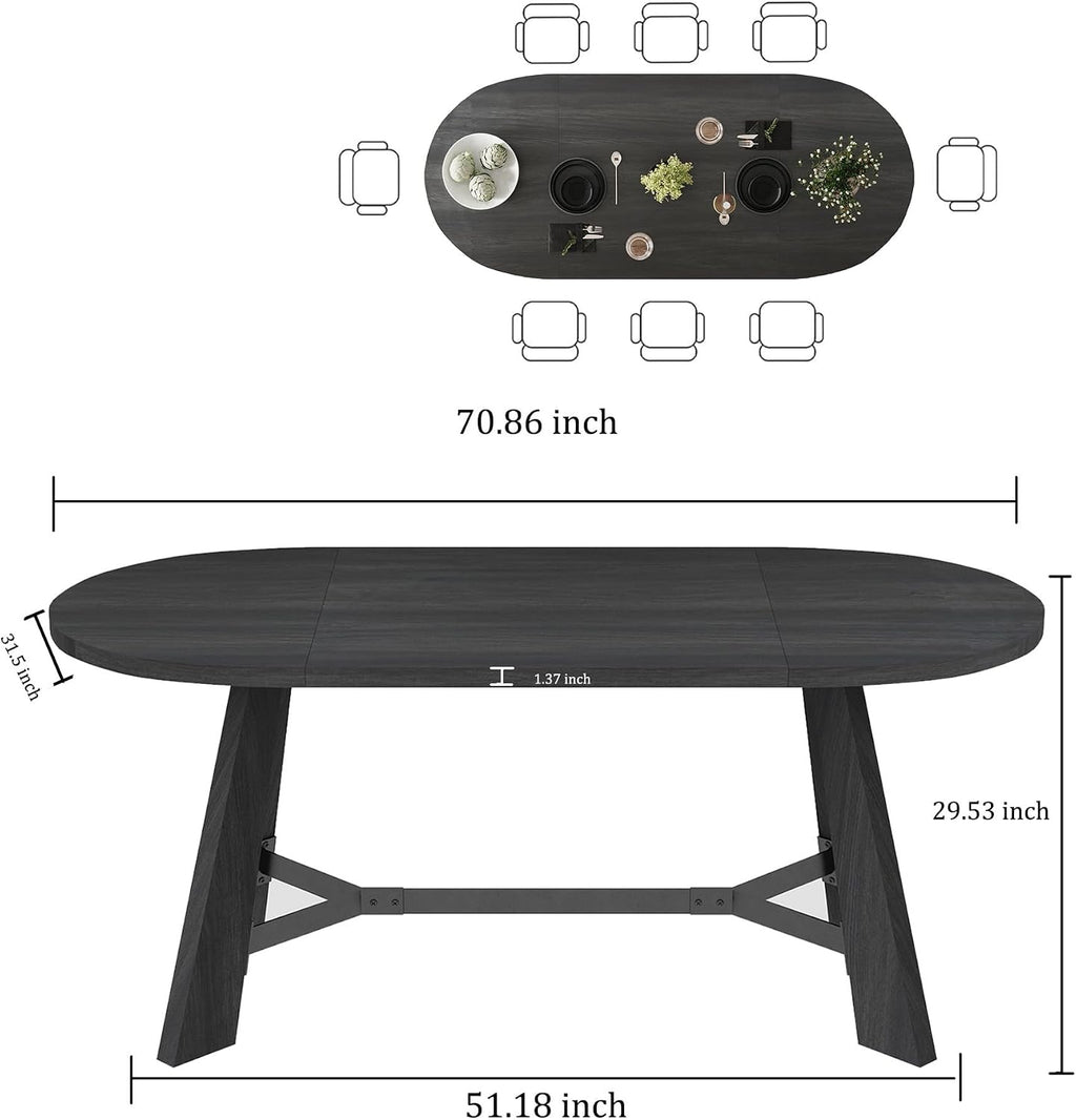 6FT Oval Conference Table, Rustic Black 70.86' W Meeting Table Fit 6-8 People, Modern Seminar Table Boardroom Desk for Office Meeting Conference Room