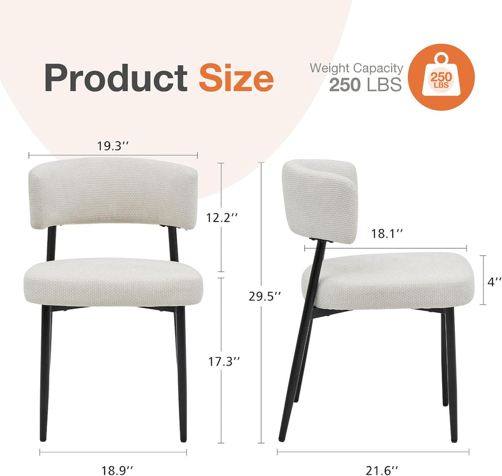 DUMOS Dining Chairs Set of 4, Mid Century Modern Chair Round Upholstered Curved Backrest, Kitchen Vanity Living Room Chairs with Black Metal Legs, Beige