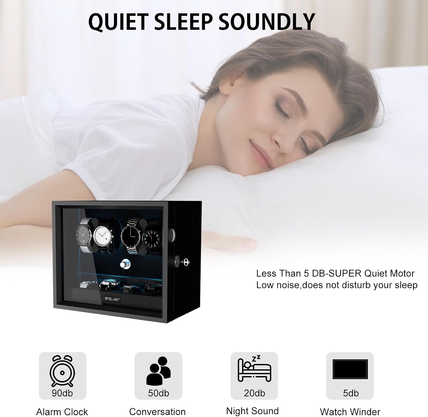 XTELARY Lockable Automatic Watch Winder - 4/6/8/12 Watch Storage, 4 Rotation Modes, Quiet Motor, Backlight