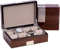 Bey-Berk Lacquered Walnut 8-Slot Watch Box, Solid Wood Watch Display Case with Stainless Steel Accents, Soft Velour Lining and Magnetic Closure, 11.85' x 8' x 4'
