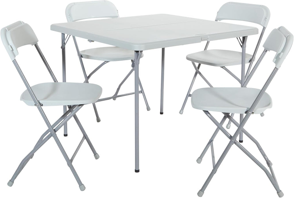 Office Star Resin 5-Piece Folding Square Table and Chair Set, Light Grey