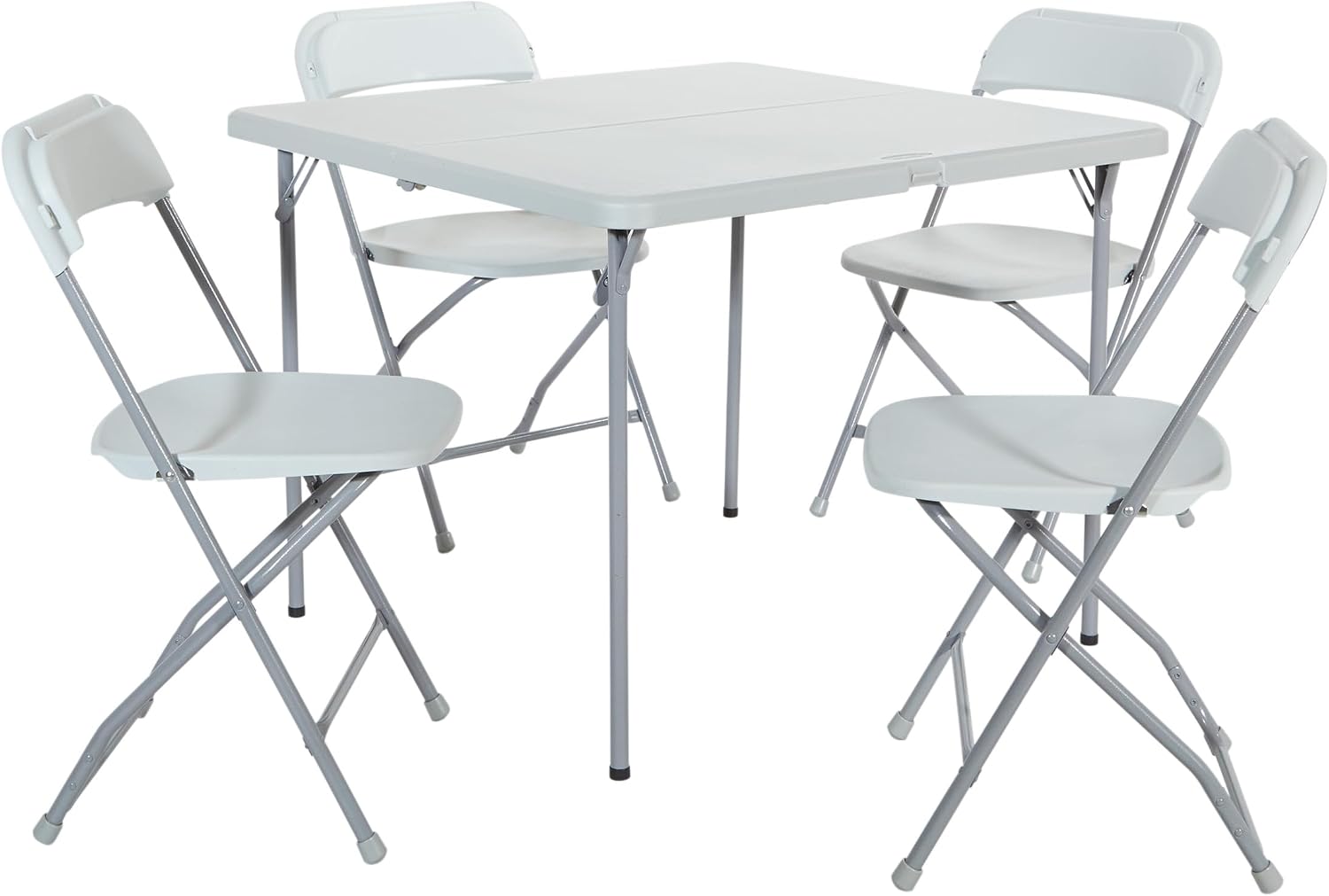 Office Star Resin 5-Piece Folding Square Table and Chair Set, Light Grey