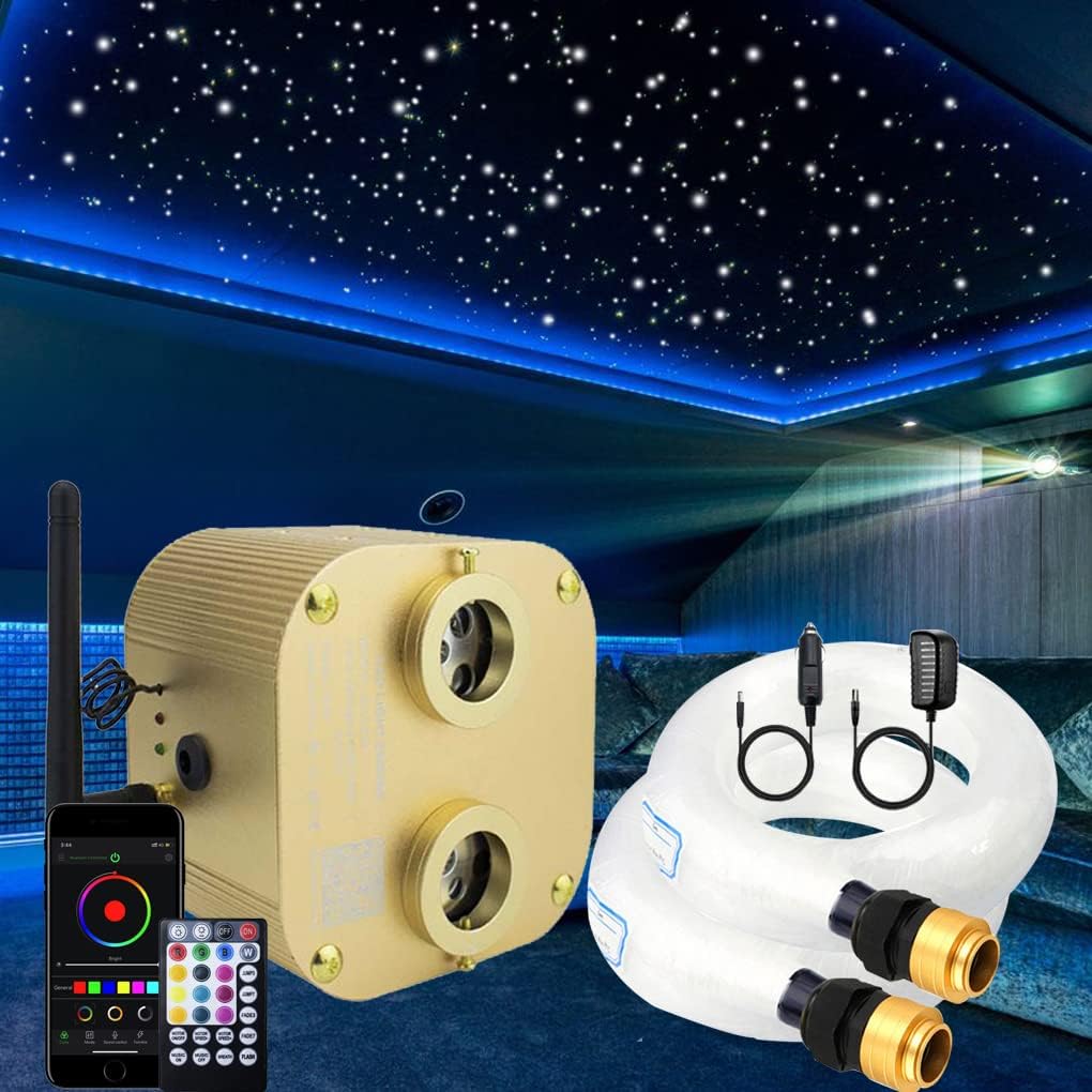 AZIMOM 2022Upgraded Bluetooth 20w Twinkle Fiber Optic Lights Star Ceiling Lighting Kits Mixed 860pcs*13.1ft Fiber Strands Dual Port RGBW Music Remote APP Control Light Source Home Car Ceiling Décor