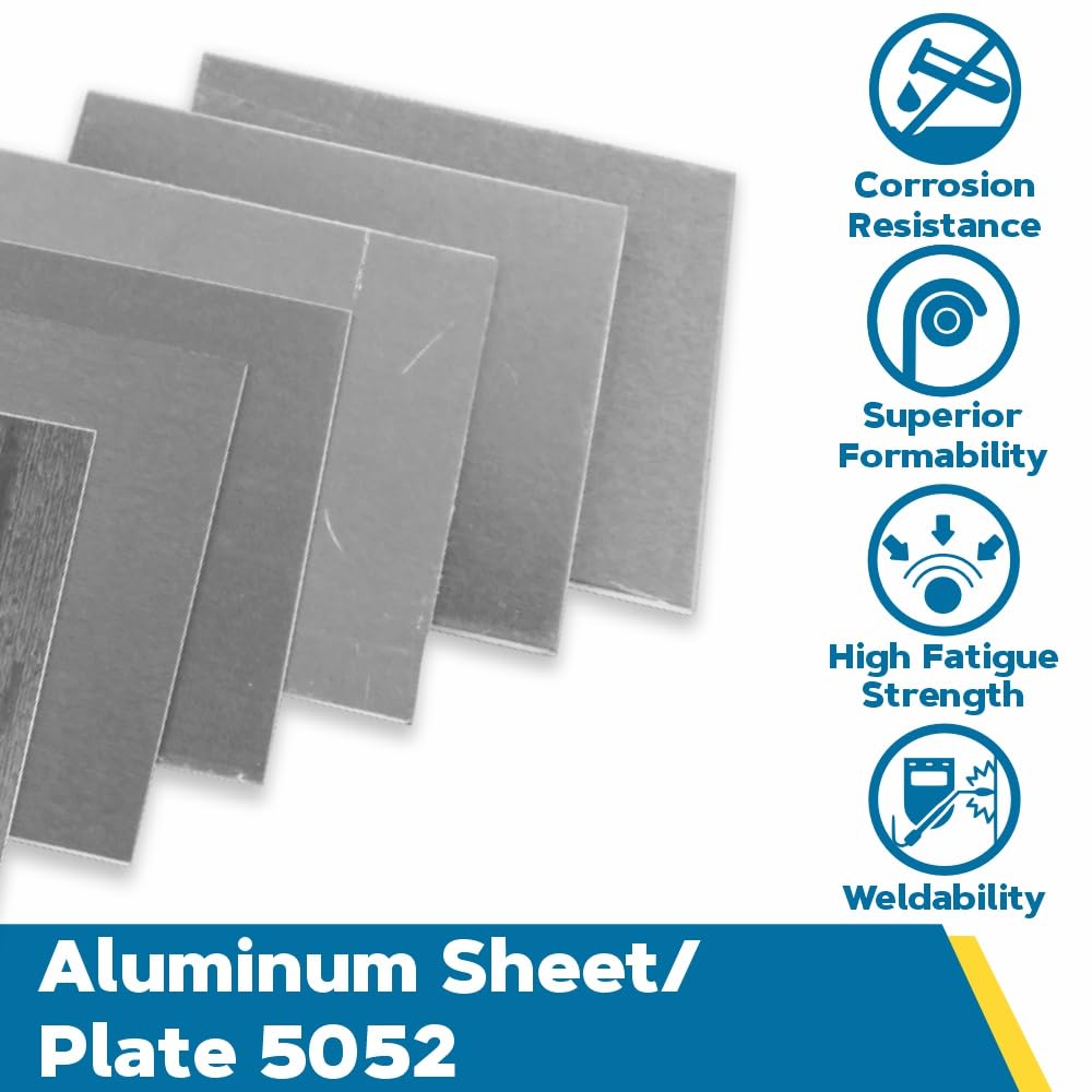 5052 Aluminum Sheet, Unpolished (Mill) Finish, H32 Temper, ASTM B209/AMS QQ-A 250/8, 0.1875' Thickness, 24' Width, 24' Length, OnlineMetals