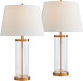 360 Lighting 26' High Cylinder Country Cottage Table Lamps Set of 2 Fillable Clear Gold Finish Glass Metal White Shade Living Room Bedroom Bedside Nightstand House Office Home Kitchen
